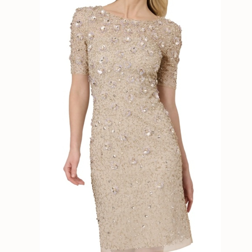 Adrianna Papell Knee Length Beaded Cocktail Dress